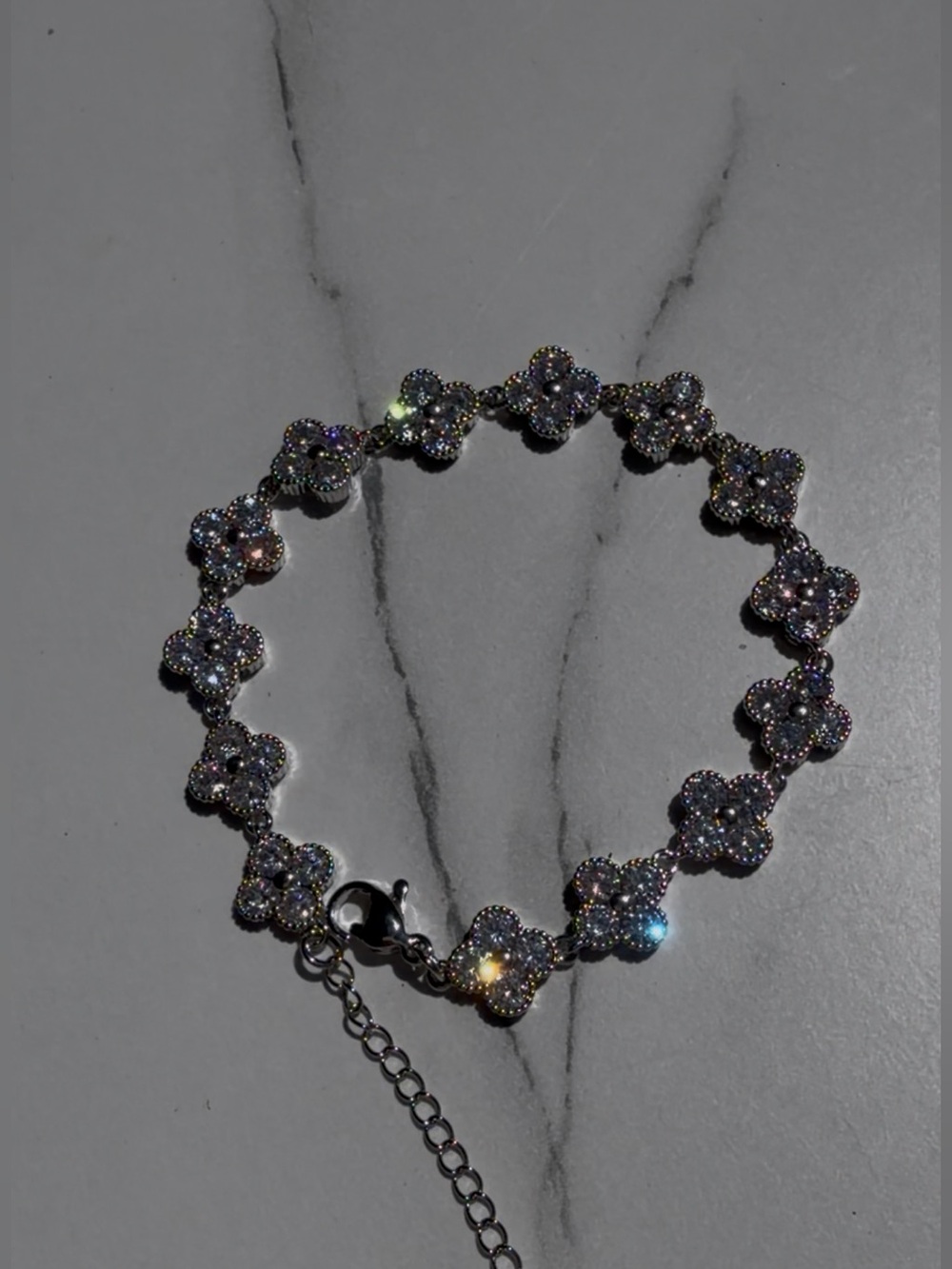 Crystal Pave Flower Bracelet - Silver CZ